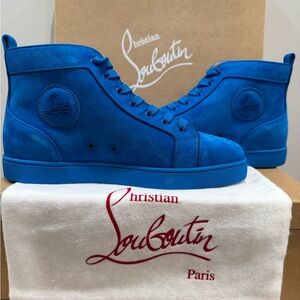 New Christian Louboutin Louis Orlato Flat Suede Blue Sneakers Size 43/10US